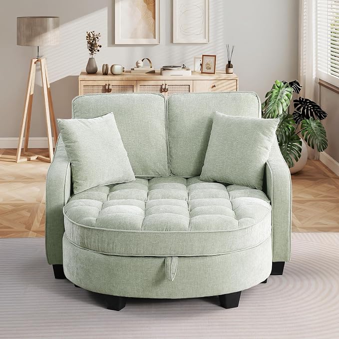 Oversized Chaise Lounge Chair Indoor with Ottoman, Chenille Tufted Comfy Loveseat Sofa Chair with Adjustable Backrest, Fluffy Recliner Sofa, Convertible Sleeper Couch Bed for Living Room(51"W, Beige)