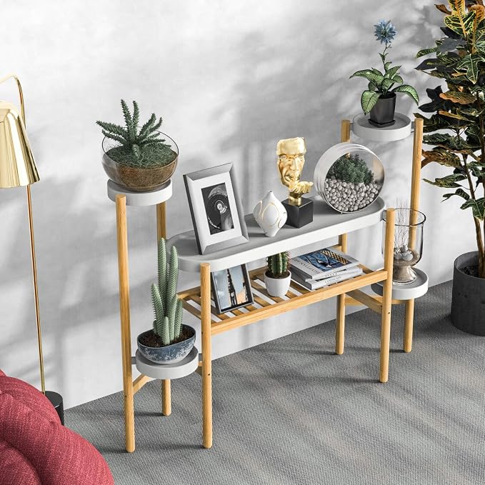 Wisuce Bamboo Plant Stands Indoor, 3 Tier Tall Corner Plant Stand Holder & Plant Display Rack for Garden Outdoor (3-2 Tier)