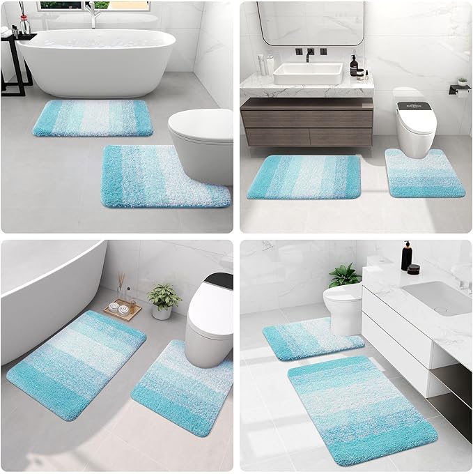 Arotive Microfiber Bathroom Rugs, Shaggy Soft and Absorbent Bath Rug, Non-Slip, Thick Plush Machine Washable Dry Bath Mats for Bathroom, Tub and Shower, 24x16, Sky Blue, Rectangular
