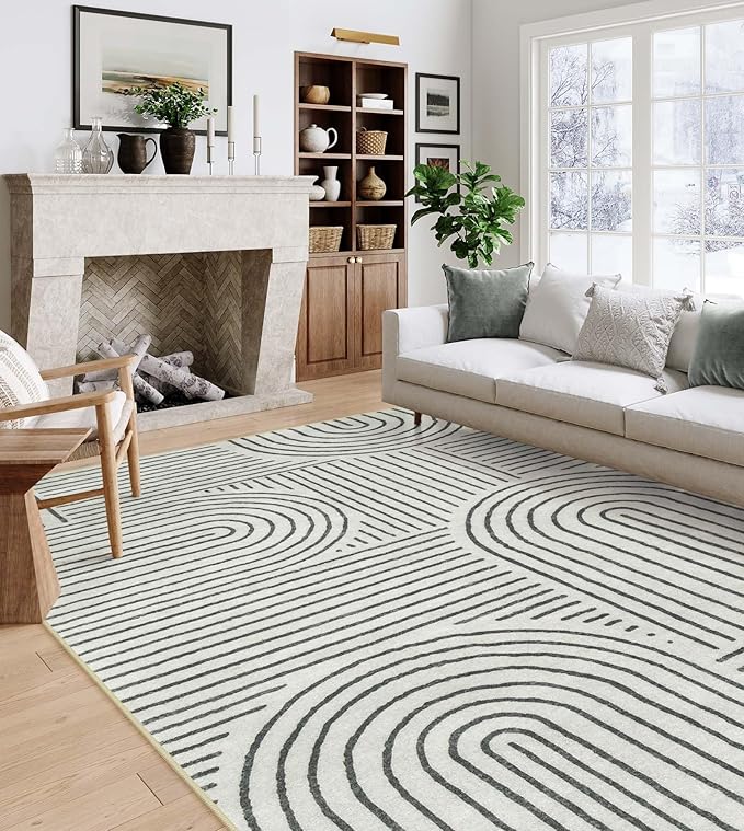 Lahome Abstract 9x12 Area Rugs for Living Room Bedroom, Soft Washable Rugs 9x12, Ultra-Thin Non-Slip Modern Dining Room Rug Non-Shedding Accent Carpet for Office Darrell, Grey/Beige