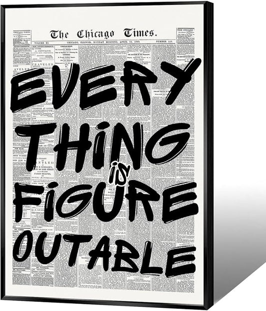 Retro Black And White Newspaper Posters Every Thing Is Figure Outable Canvas Wall Art Positive Affirming Quote Minimalist Prints Painting For Home Bedroom Dorm Wall Decor 12x16in Wrapped Canvas