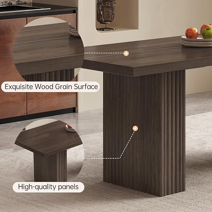 67" Rectangular Dining Table for 4-8 People, Modern Farmhouse Kitchen Table with Fluted Legs, Large Wood Grain Texture Dinner Tables, Sturdy Heavy Duty Tables for Home Office