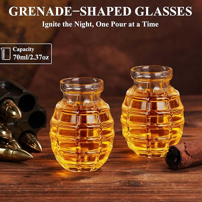 Birthday Gifts for Men, Grenade Shape Whiskey Decanter Set with 2 Shot Glasses, Cool Christmas Anniversary Retirement Gifts for Dad Husband Grandpa, Unique Bourbon Presents