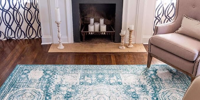 Unique Loom Bromley Collection Area Rug - Wells (2' x 3' 1" Rectangle, Turquoise/ Ivory)