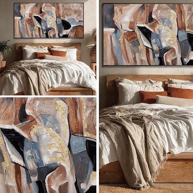 SOUGUAN Graffiti Wall Decor Contemporary Canvas Wall Art Black and Brown Decorative Painting 24"x48" Artwork for Bedroom Kitchen Pictures