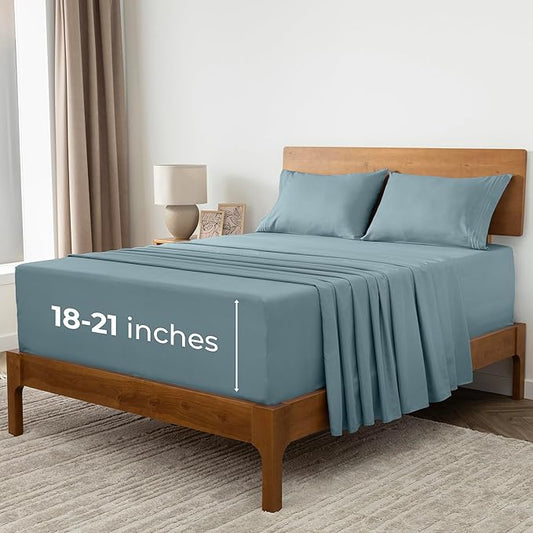 Mellanni Extra Deep Full Sheets - 4 PC Iconic Collection Bedding - Hotel Luxury, Ultra Soft, Cooling Bed Sheets - Wrinkle, Fade, Stain Resistant (Full, Spa Blue)