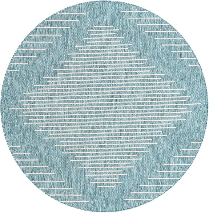Rugs.com Outdoor Modern Collection Rug – 6' Round Light Aqua Flatweave Rug Perfect for Kitchens, Dining Rooms
