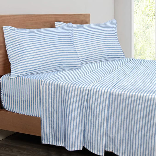 Mejoroom Striped Full Size Sheets - 1800TC Luxury Full Sheets with 16 Inch Deep Pocket - Premium Bedding Collection - Extra Soft, Breathable, Wrinkle, Fade & Stain Resistant - 4 Piece (Blue Stripe)