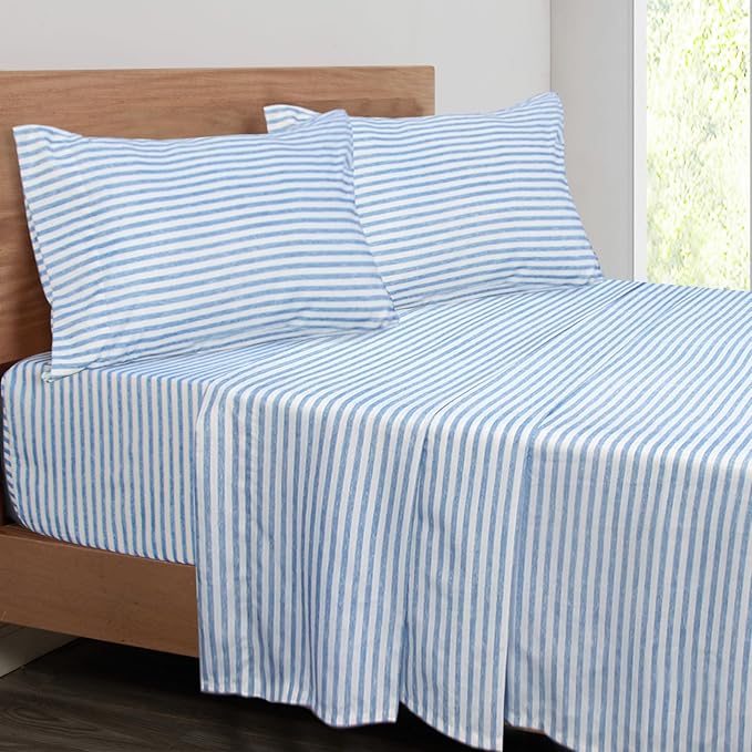 Mejoroom Striped King Size Sheet Set - Soft Microfiber Bed Sheets,Deep Pocket Fitted Sheet, Soft, Breathable, Wrinkle & Fade Resistant - 4 Piece (Blue Stripe)