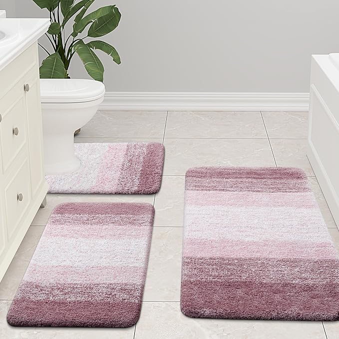 Arotive Microfiber Bathroom Rugs, Shaggy Soft and Absorbent Bath Rug, Non-Slip, Thick Plush Machine Washable Dry Bath Mats for Bathroom, Tub and Shower, 59x24, Mauve, Rectangular