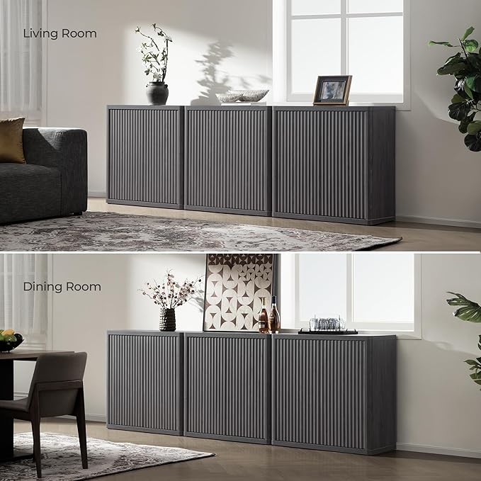 SICOTAS Buffet Cabinet with Storage 69.2" Sideboard Accent Modern Credenza with Doors & Shelves Fluted Tall Media Console Mid Century Coffee Bar Table for Living Room Kitchen Dining Room Hallway