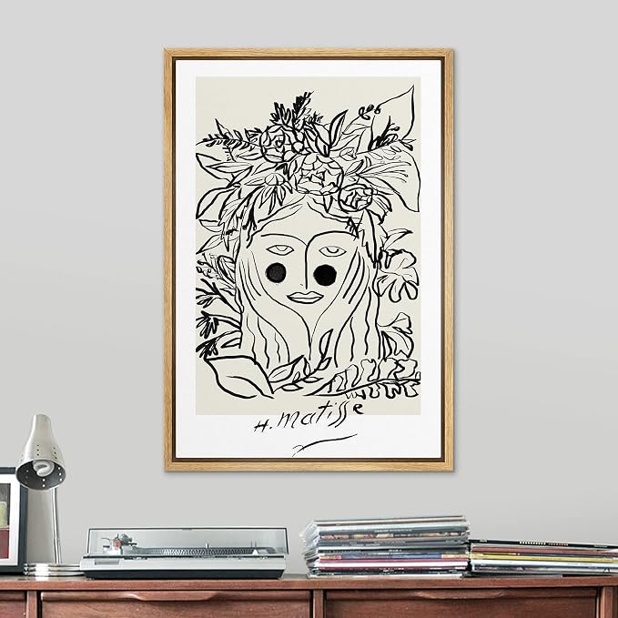 SIGNLEADER Framed Canvas Print Wall Art Matisse Floral Nature Woman Portrait Abstract Shapes Illustrations Modern Art Decorative Minimal Relax/Calm for Living Room, Bedroom, Office - 24"x36" Natural