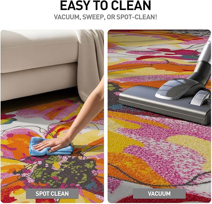 Rugshop Multi Bright Flowers Non Slip Non-Shedding Area Rug for Living Room, Dining Room and Bedroom, 6'6" x 9'