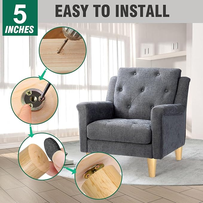 FoDau770 Rubber Wood Furniture Legs 5 Inches, Straight Tapered Wood Feet Mid Century Sofa Legs Set of 4, 5/16" UNC Furniture Feet Replacement Parts for Cabinet Couch Dresser Chair Ottoman Table