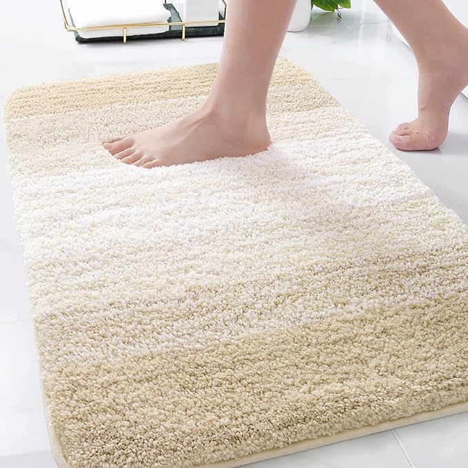Arotive Microfiber Bathroom Rugs, Shaggy Soft and Absorbent Bath Rug, Non-Slip, Thick Plush Machine Washable Dry Bath Mats for Bathroom, Tub and Shower, 34x21, Light Beige, Rectangular
