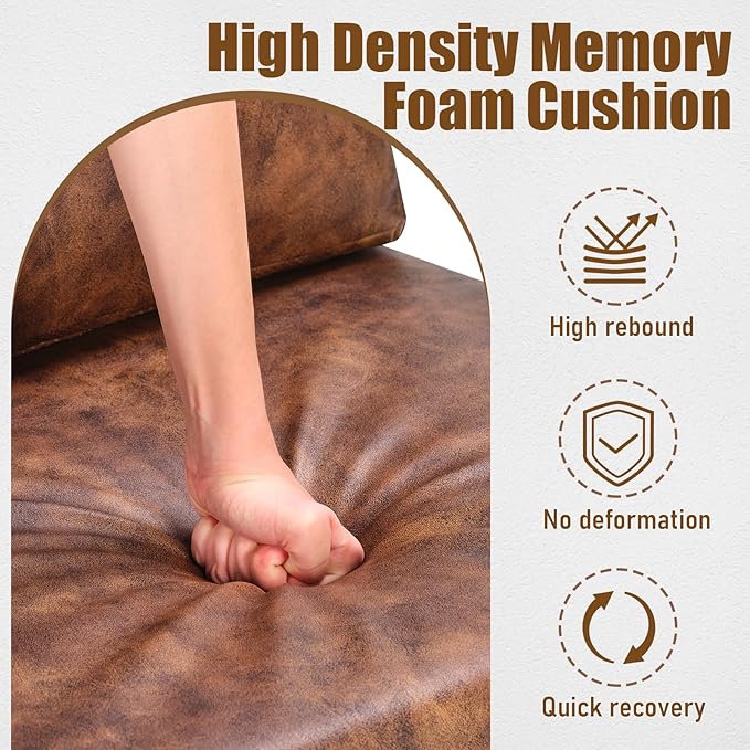 PrimeZone Mid-Century Modern Accent Chair Set of 3 - Comfy Faux Leather Living Room Chair, Lounge Armchair with Extra Soft Padded & Cushion, Ergonomic Accent Chair for Bedroom, Office, Brown