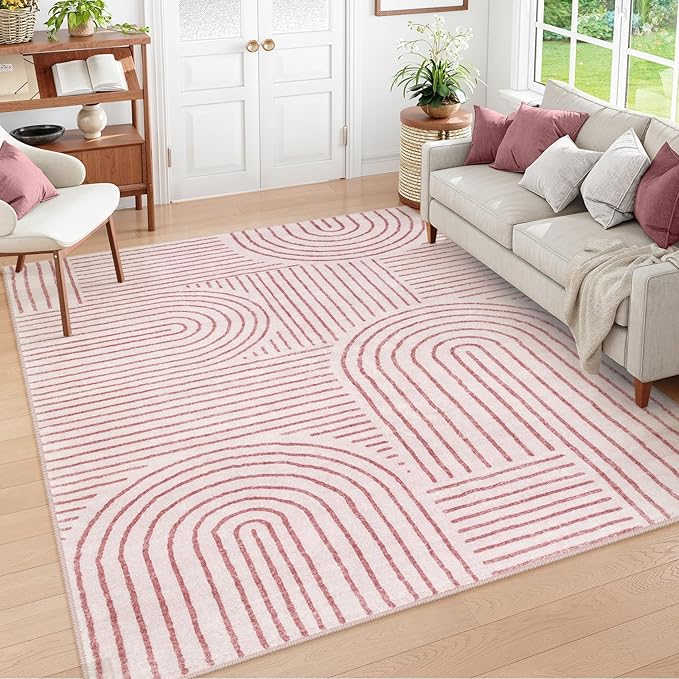 Lahome Abstract 8x10 Area Rugs, Soft Pink 8x10 Rugs for Living Room Bedroom Girls, Ultra-Thin Non-Shedding Accent Large Carpet for Office Dining Room Darrell (8x10ft,Pink)