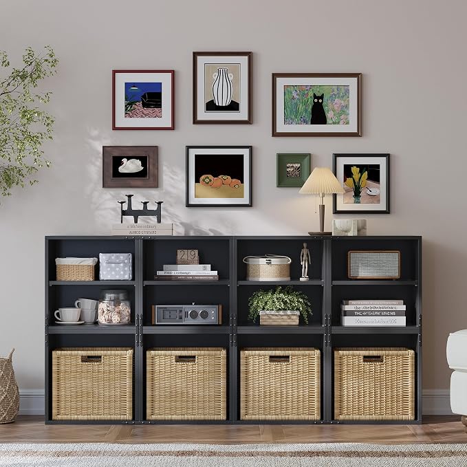 Homkdom 2 Cube Storage Organizer with 2 Removable Open Shelves, DIY Bookcase with Anti-Tip Design, Stackable Cube Shelf for Bedroom, Office, Dorm, Black