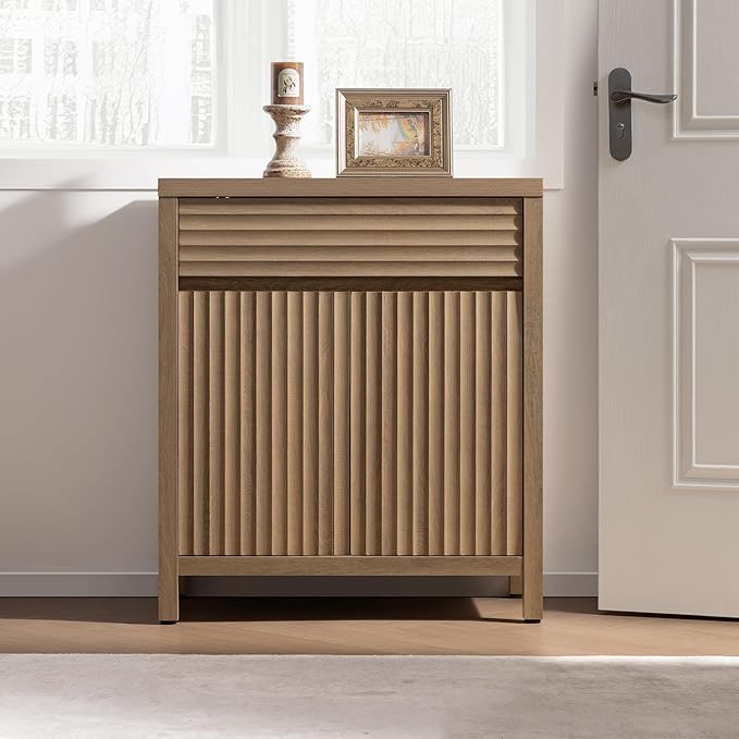 SICOTAS Fluted Buffet Cabinet with Storage - 29" Large Sideboard Modern Storage Cabinet Accent Coffee Bar Console Table with Drawers & Adjustable Shelves for Kitchen Living Room Entryway, Caramel Oak