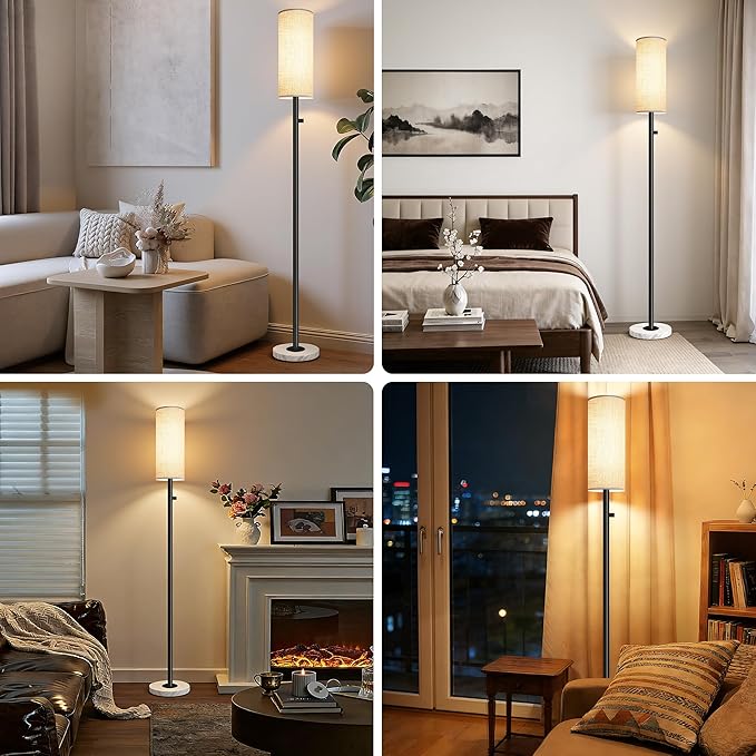 Upgraded Floor Lamp for Living Room, Dimmable Black Floor Lamp with LED Bulb,Modern Standing Lamp with Marble Base,Tall Floor Lamps for Bedroom Reading Office Corner Nursery
