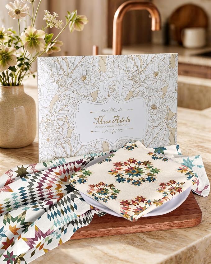 Miss Adola 2 Pack Flour Sack Kitchen Towels - 16x26 Inch Cotton Dish Towels with Hanging Loop Reusable Geometric Boho Modern Retro Tea Towel Absorbent Dishcloths Home Decor, Starburst Design
