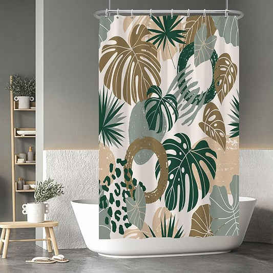 Baocicoo Bohemian Monstera Leaves Boho Floral Shower Curtain Decorative for Bathroom Cubicle Bathtub Waterproof Fabric Vacation Style with Hooks 48x72 Inches