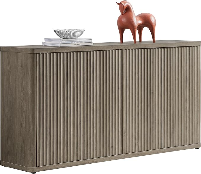 SICOTAS Buffet Cabinet with Storage Accent Sideboard with 4 Doors 66.3" Wide Fluted Credenza Modern Buffet Table Media Console Cabinet Entryway Cabinets for Living Room Kitchen Dining Room Hallway
