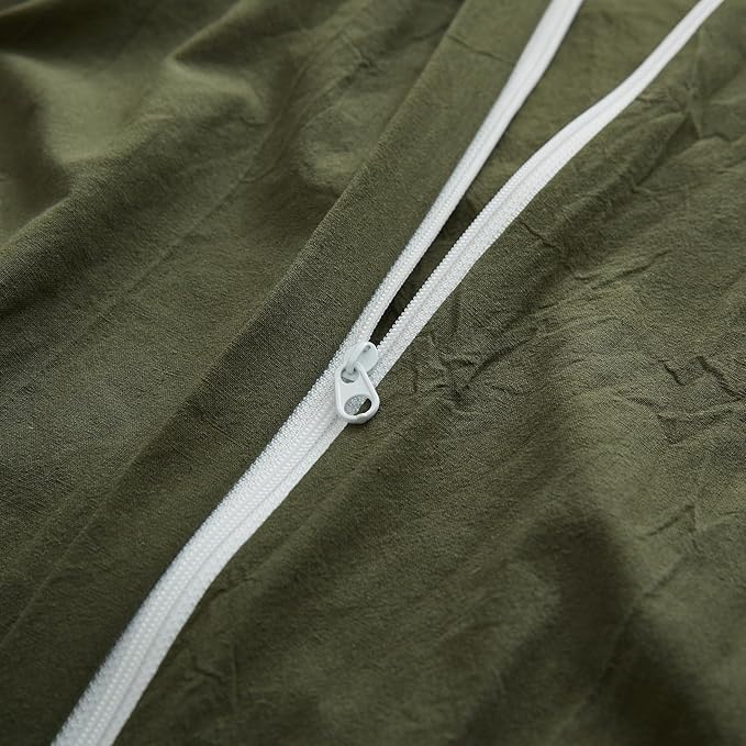 LOVQUE Olive Green Cotton Duvet Cover King Size, Linen Like Natural Bedding Set with Zipper Closure (No Comforter), 104x90 Inches