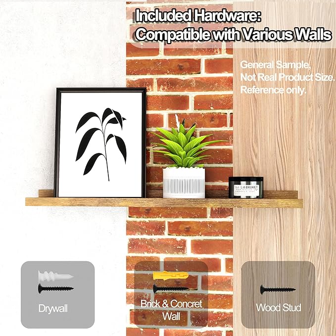 Small Floating Shelves for Wall Decor, Wall Mounted Wood Shelf for Bedroom, Living Room, Bathroom, Kitchen, Nursery, Mini Display Ledge Shelf with Lip Set of 2-4 Inches, Brown