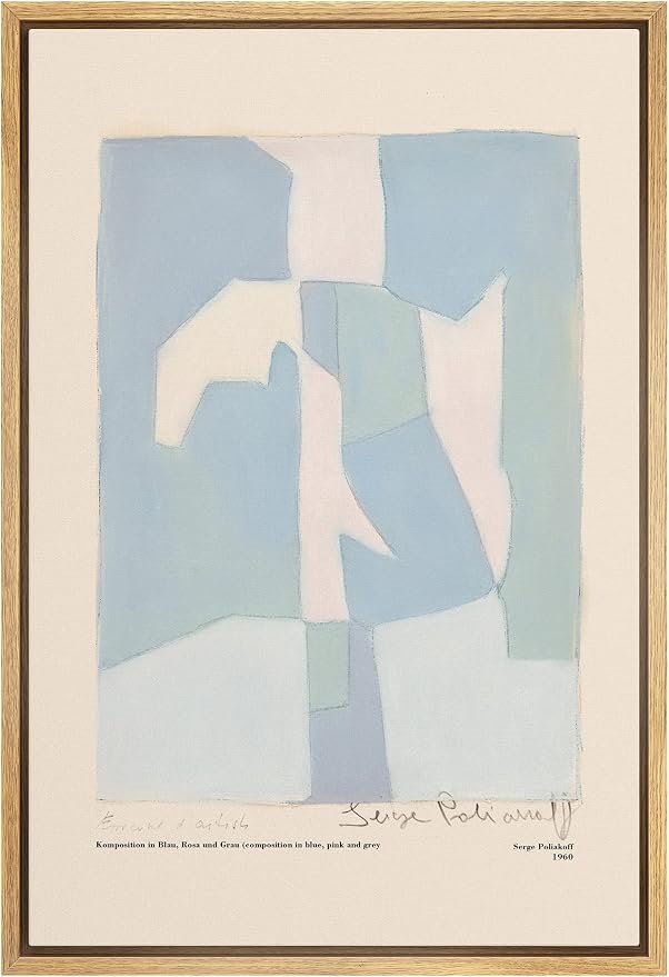 SIGNLEADER Framed Canvas Print Wall Art Serge Poliakoff Blue Pastel Blocks Abstract Shapes Illustrations Fine Art Decorative Minimalist Relax/Calm for Living Room, Bedroom, Office - 24"x36" Natural