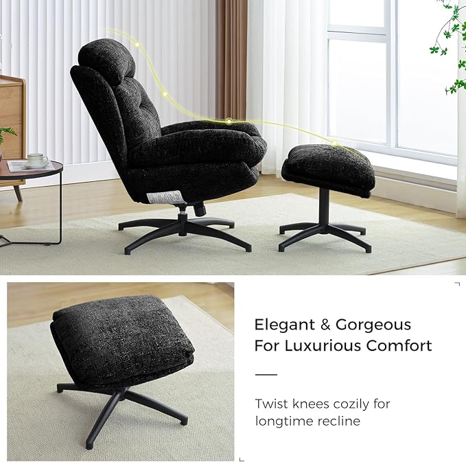 Swivel Accent Chair with Ottoman Set for Living Room, Modern Armchair with High Back, 360 Swivel, Tilt, Ergonomic, Black