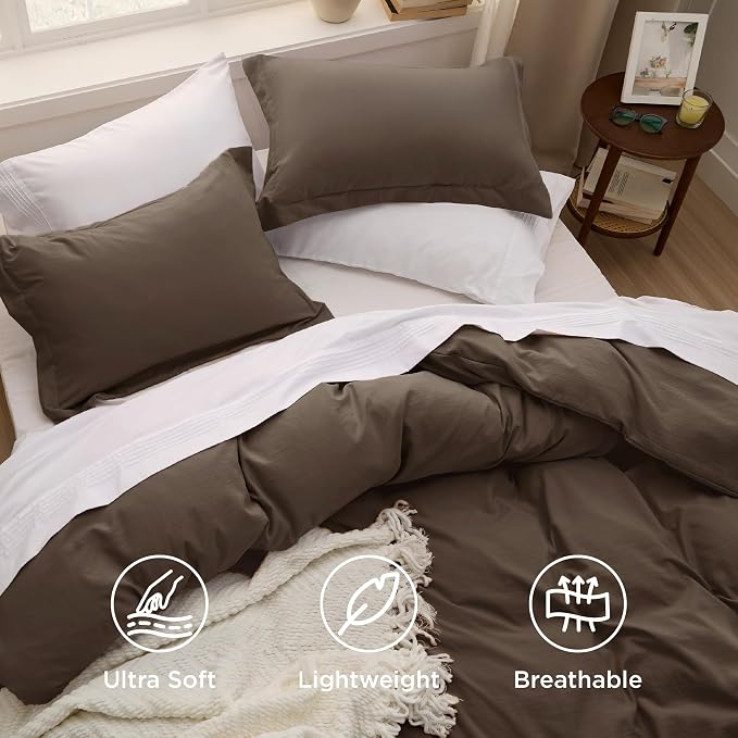 Bedsure Dark Brown Oversized King Duvet Cover - 3 Pieces Prewashed Cotton-Like Polyester Soft Bedding Set, Includes 1 Duvet Cover 120x98 Inches with Zipper Closure & 2 Pillow Shams, No Comforter