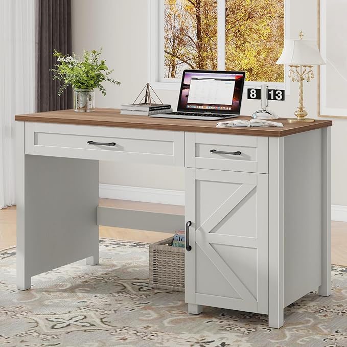 Vabches Farmhouse 47" Executive Desk, Computer Desk with Drawers and Cabinet, Workstation Computer Desk for Home Office and Study.
