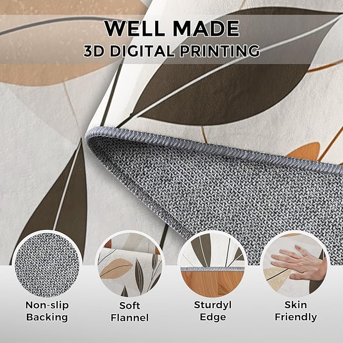 3x4 Abstract Leaves Rugs for Bedroom Decor, Washable Mid Century Modern Pattern Area Rug, Living Room Home Decoration, Non Slip Soft Thin, Modern Botanical Decor Carpet PF-P 117