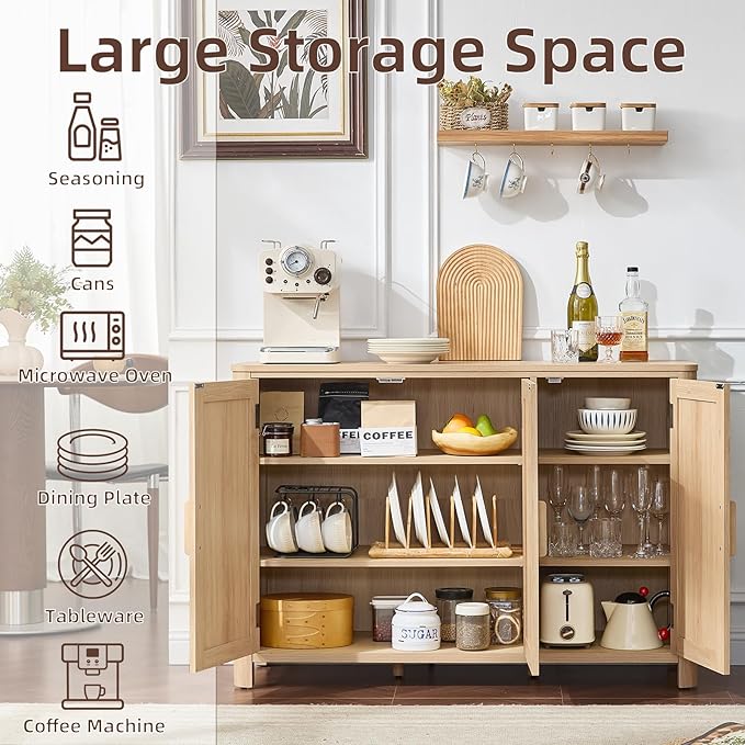 Joaxswe Sideboard Buffet Cabinet with Storage Set of 2, 46" Arc-Shaped Credenza with 3 Doors & Adjustable Shelves, Coffee Bar Cabinet for Kitchen, Living Room, Natural