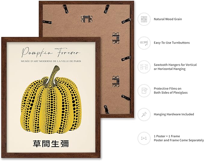Poster Master Vintage Poster - Retro Pop Art Print - Gift for Artist, Friend - Pumpkin Forever, Black Dot, Modern, Abstract - Wall Decor for Home, Office, 16x20 Brown Framed