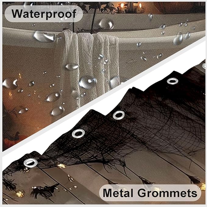 Horror Halloween Shower Curtain Bats Spooky Shower Curtains for Bathroom Waterproof Fabric Bath Curtain Decor with Hooks
