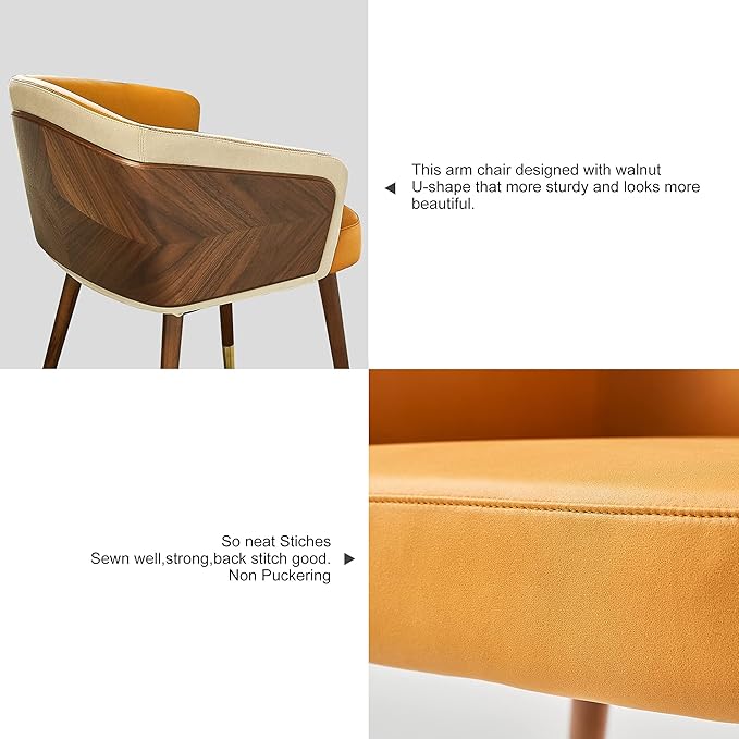 ARTPLAN Dining Rooms Chairs Modern Fabric Upholstered with Walnut for Living Room Arm Chair, Metal Legs Dissassembly Adjustable Foot for Kitchen Dining Room,Yellow