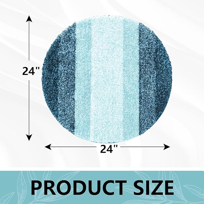 Arotive Microfiber Bathroom Rugs, Shaggy Soft and Absorbent Bath Rug, Non-Slip, Thick Plush Machine Washable Dry Bath Mats for Bathroom, Tub and Shower, 24x24, Peacock Blue, Round
