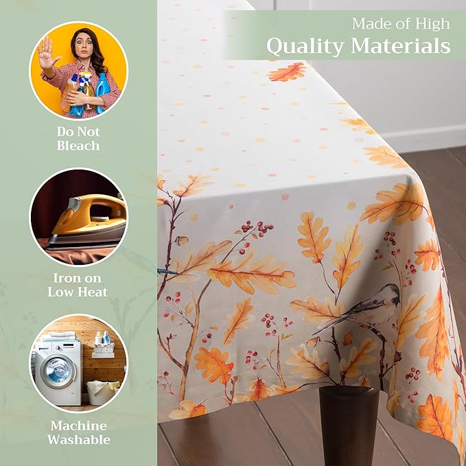 Maison d' Hermine Table Cloth Rectangle Table 100% Cotton 70 x 108 Inches Fall Tablecloth Reusable Everyday Use for Thanksgiving Christmas Decorations Dining Farmhouse Party (Oak Leaves)