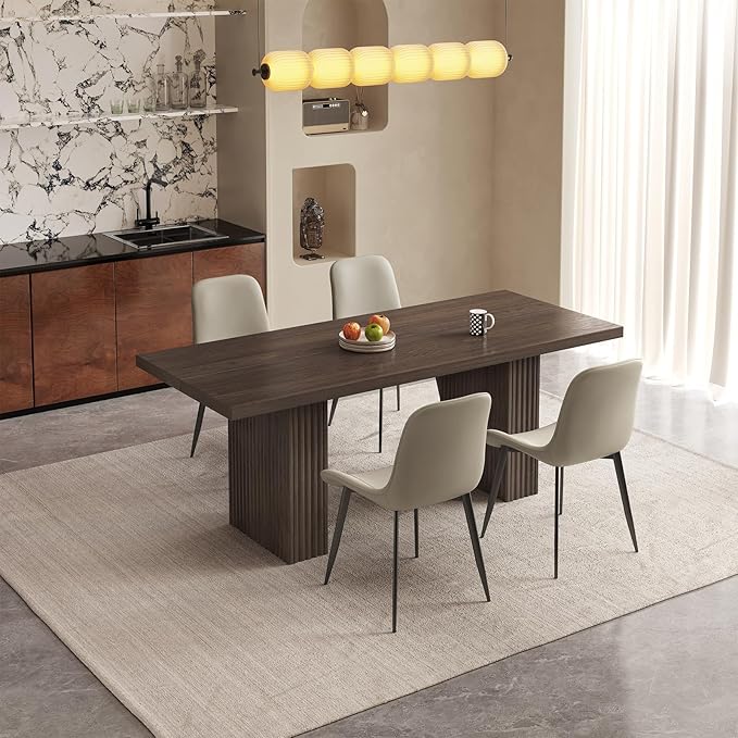 66.93" Mid-Century Modern Dining Table Set for 4, Rectangular Kitchen Table with 4 Chairs with Sturdy Legs, Farmhouse 5-Piece Dining Set with Sturdy Legs for Kitchen, Living Room, Brown
