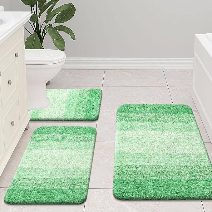 Arotive Microfiber Bathroom Rugs, Shaggy Soft and Absorbent Bath Rug, Non-Slip, Thick Plush Machine Washable Dry Bath Mats for Bathroom, Tub and Shower, 30x20, Green, Rectangular