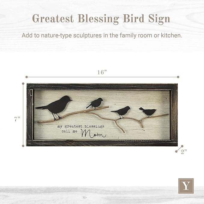 Young's Inc. Wood Greatest Blessing Bird Sign - 16" L x 7" H - Rustic Home Decor - Wood Wall Decor - Bird Decorations