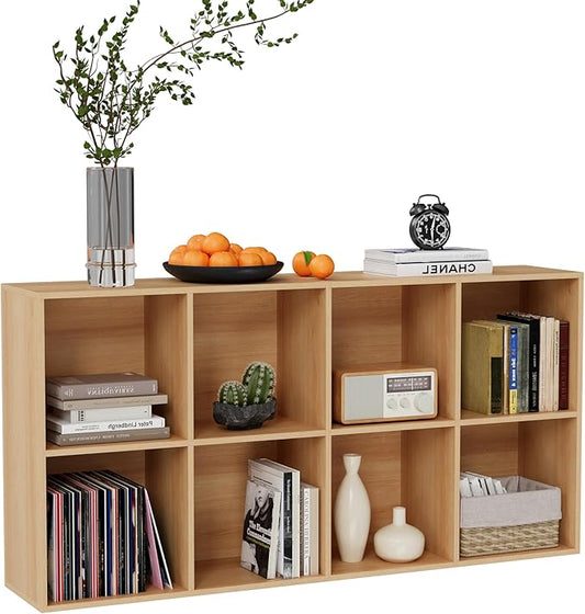 Wooden Storage Organizer with Closed Back Panel, 11in Cube Shelf Opening, Bookshelf, Display Shelf,Closet Cabinet for Home and Office (Natural Oak, 8-Cube 47.8L*9.45W*24.09H)