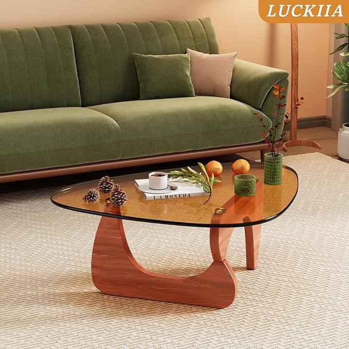Coffee Tables Glass Small Farmhouse Coffee Table Mid-Century Modern Wood Center Table for Living Room, Walnut Brown, 45 Inch