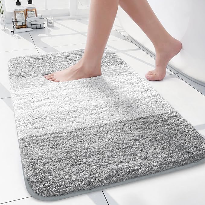 Arotive Microfiber Bathroom Rugs, Shaggy Soft and Absorbent Bath Rug, Non-Slip, Thick Plush Machine Washable Dry Bath Mats for Bathroom, Tub and Shower, 24x16, Light Grey, Rectangular