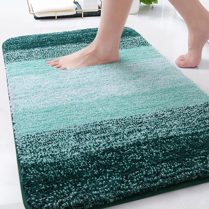 Arotive Microfiber Bathroom Rugs, Shaggy Soft and Absorbent Bath Rug, Non-Slip, Thick Plush Machine Washable Dry Bath Mats for Bathroom, Tub and Shower, 34x21, Dark Green, Rectangular