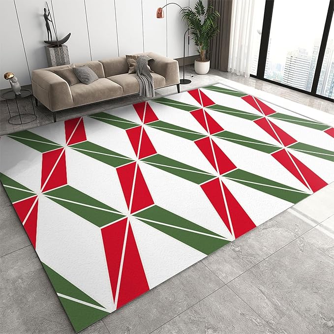 4x6 Area Rug Retro Mid-Century Geometric Soft Washable Carpet, Red and Blue Stereoscopic Hexagon Upholstery Rug with Non-Slip Backing for Kids Boys Girls Bedroom Living Room