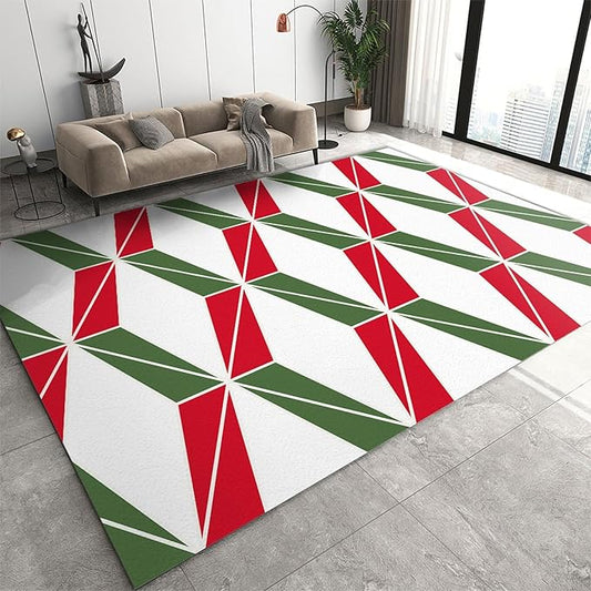 4x6 Area Rug Retro Mid-Century Geometric Soft Washable Carpet, Red and Blue Stereoscopic Hexagon Upholstery Rug with Non-Slip Backing for Kids Boys Girls Bedroom Living Room
