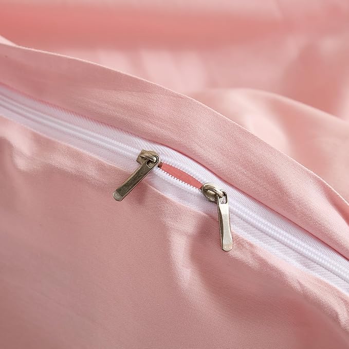 100% Washed Cotton Duvet Cover King Size – Pink, Linen-Like Texture, Super Soft & Breathable Bedding Set, 3-Piece Durable Percale Comforter Cover